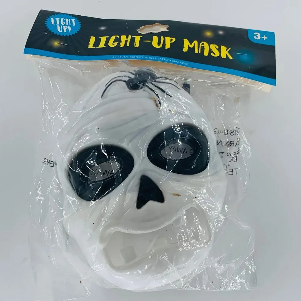 Light Up Face Mask Children Halloween Kids White Black Skull Front Battery